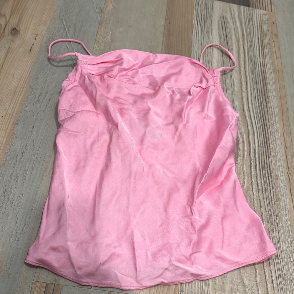 Zara Satin Cowl Neck Cami Top XS Pink Adjustable Straps Sleeveless Tank